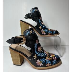 Unbranded Women's Ankle Boots Slingback Embroidered Floral Chunky Heel Shoes 8